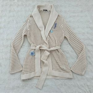 Canessa crochet netted open knit sea patch pearl cardigan NWT